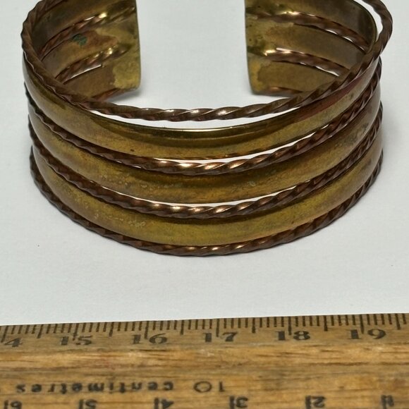 2 vintage mixed/married metals copper silver and brass cuff style bra… - Picture 12 of 13